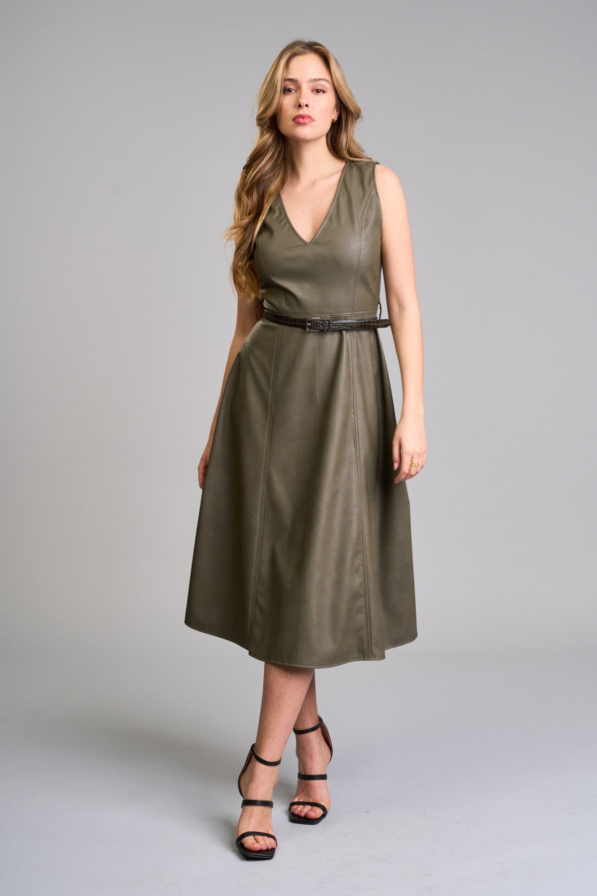 Midi šaty princesového střihu se širokou sukní a vázačkou - zelené - LIMITED EDITION!